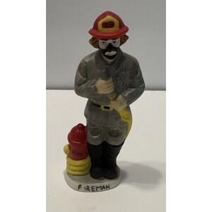 Vintage Flambro Emmett Kelly Junior Fireman Clown Signed Figurine ornament rare‎